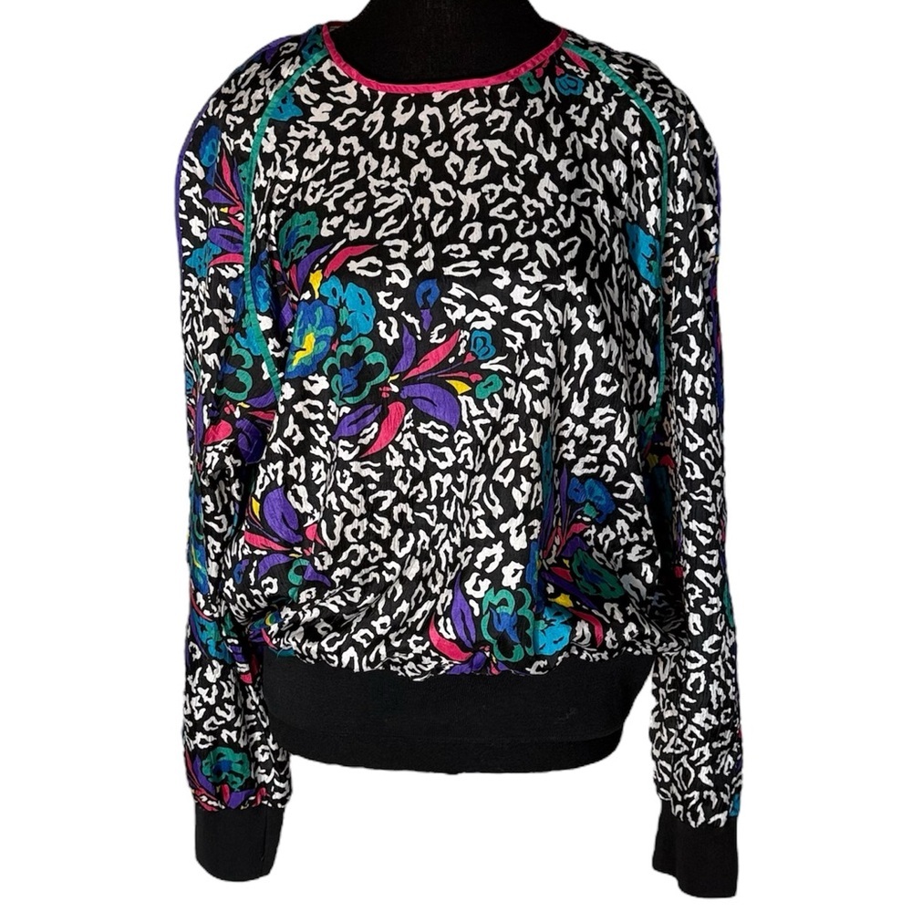 LESLIE FAY Vintage Floral Long Sleeve Colourful Y2K 90’s 80’s Piping Large